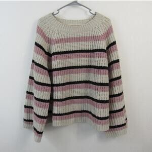En Creme M/L Chunky Glitter Striped Sweater With A Bell Sleeves Creme Pink Black
